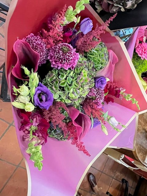 
                    
                      Green hydrangea, pink calla lily, astilbe, scabiosa, snaps  and lisianthus bouquet – Jerome Florists NYC
                    
                  