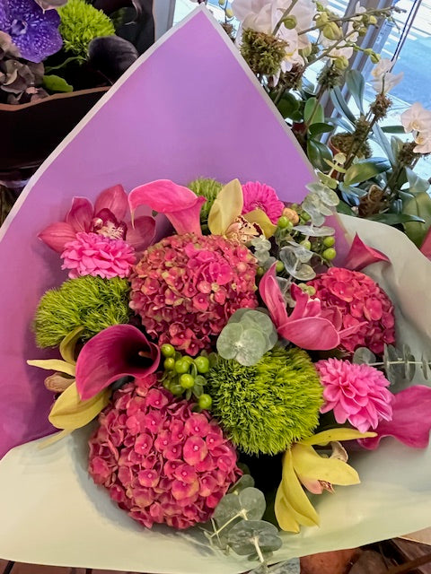 Antique hydrangea dahlia and calla lily lush bouquet – Jerome Florists NYC