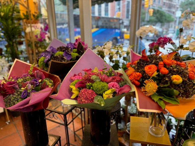 
                    
                      Antique hydrangea dahlia and calla lily lush bouquet – Jerome Florists NYC
                    
                  