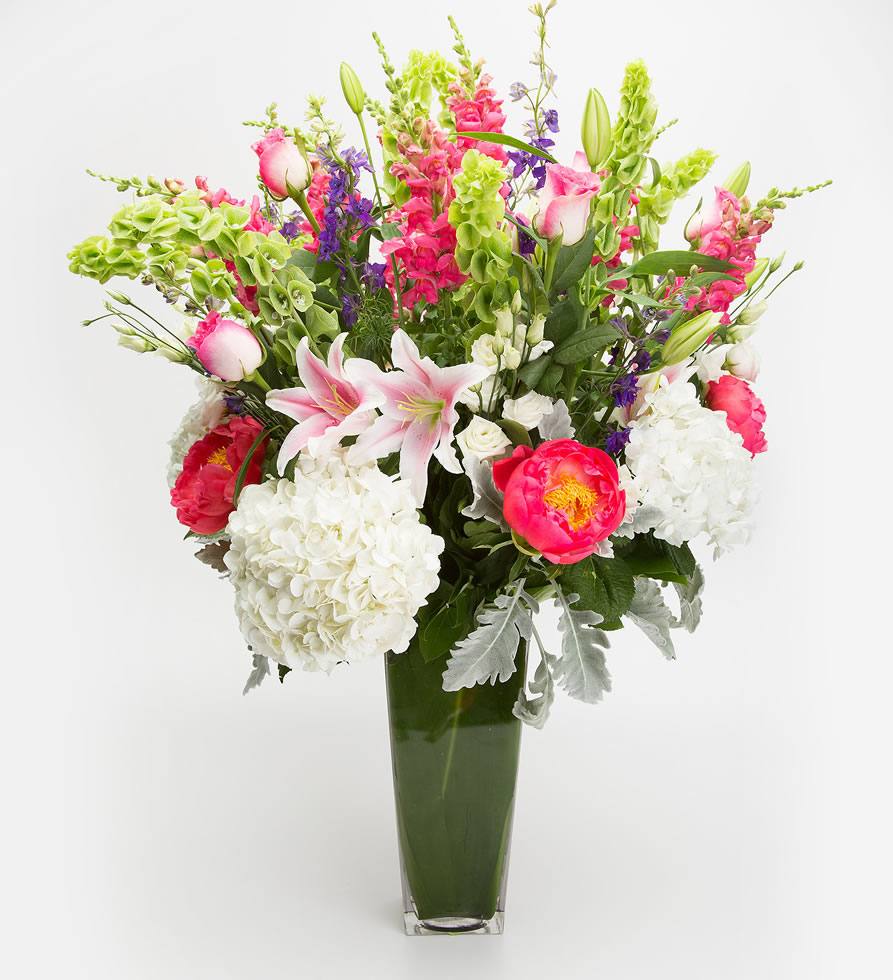 Pastel lily rose hydrangea peonie and snapdragon generous spring arrangement – Jerome Florists NYC