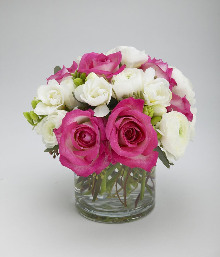 White freesia ranunculus and rose bouquet arrangement – Jerome Florists NYC