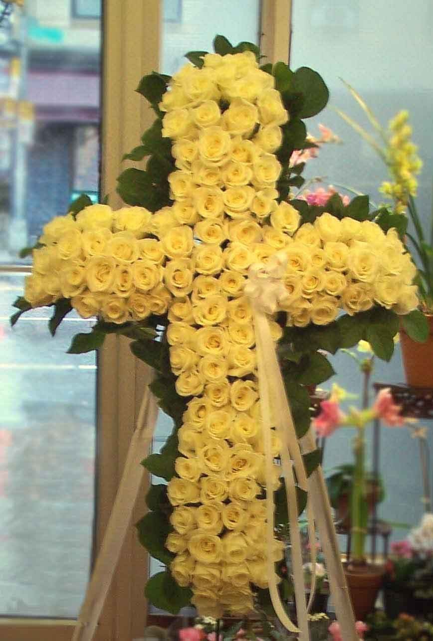 rose standing sympathy cross for funeral service – Jerome Florists NYC