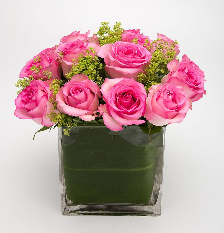 Pink rose cube arrangement – Jerome Florists NYC